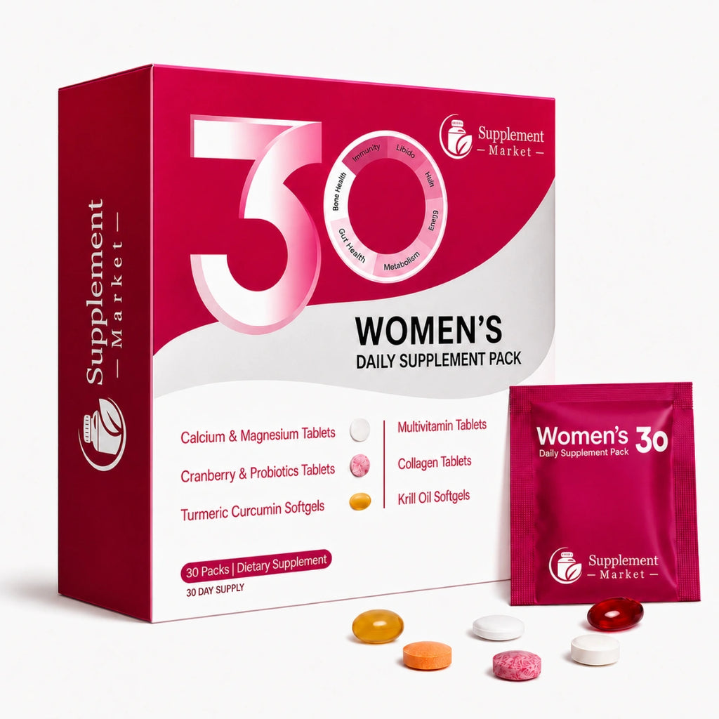 Women’s Daily Supplement Pack – Multivitamins, Krill Oil, Collagen & Probiotics for Energy, Beauty & Wellness, 30 Packs