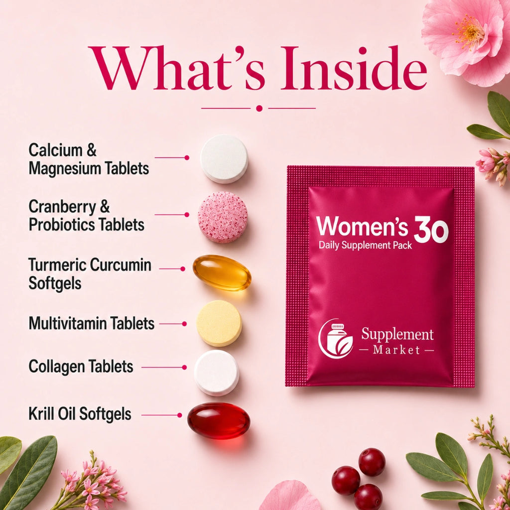 Women’s Daily Supplement Pack – Multivitamins, Krill Oil, Collagen & Probiotics for Energy, Beauty & Wellness, 30 Packs