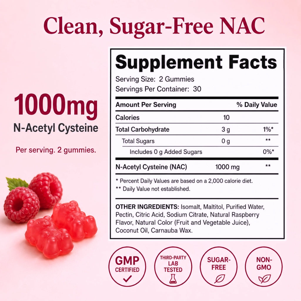 NAC Gummies 1000mg – N-Acetyl Cysteine for Glutathione, Antioxidant, Immune & Liver Support
