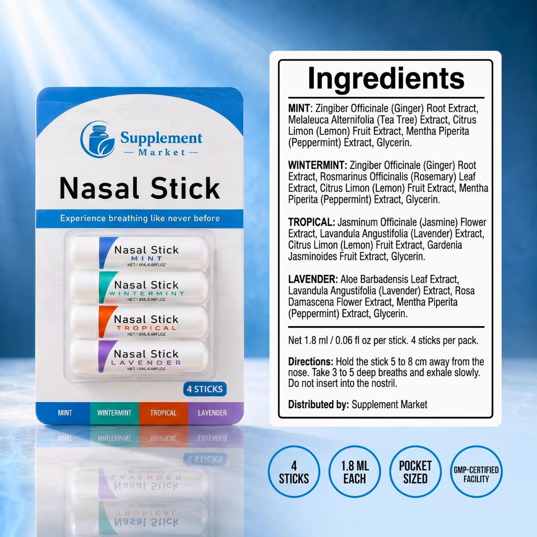 Nasal Sticks 4-Pack - Essential Oil Inhaler Sinus Relief & Focus Booster