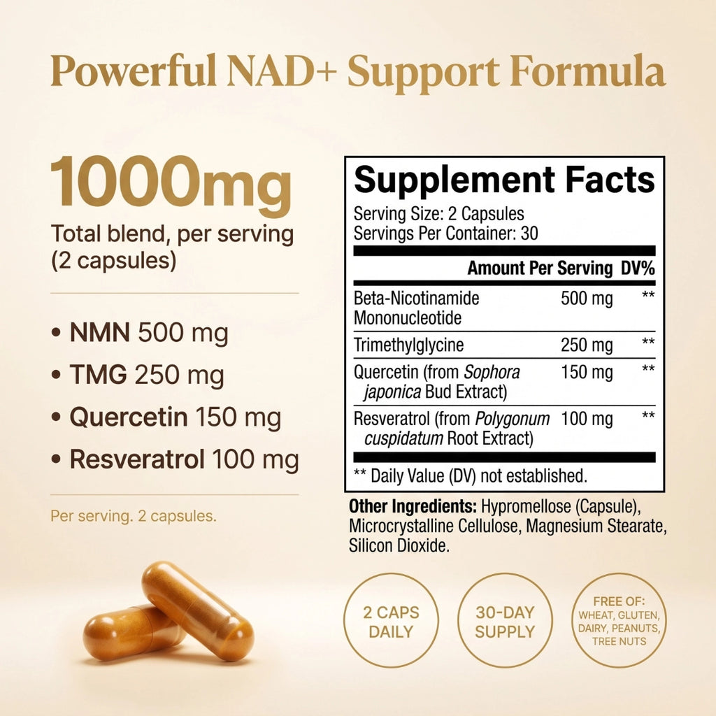 NMN NAD+ Support – 4-in-1 NAD Booster Supplement for Cellular Energy & Cognitive Support