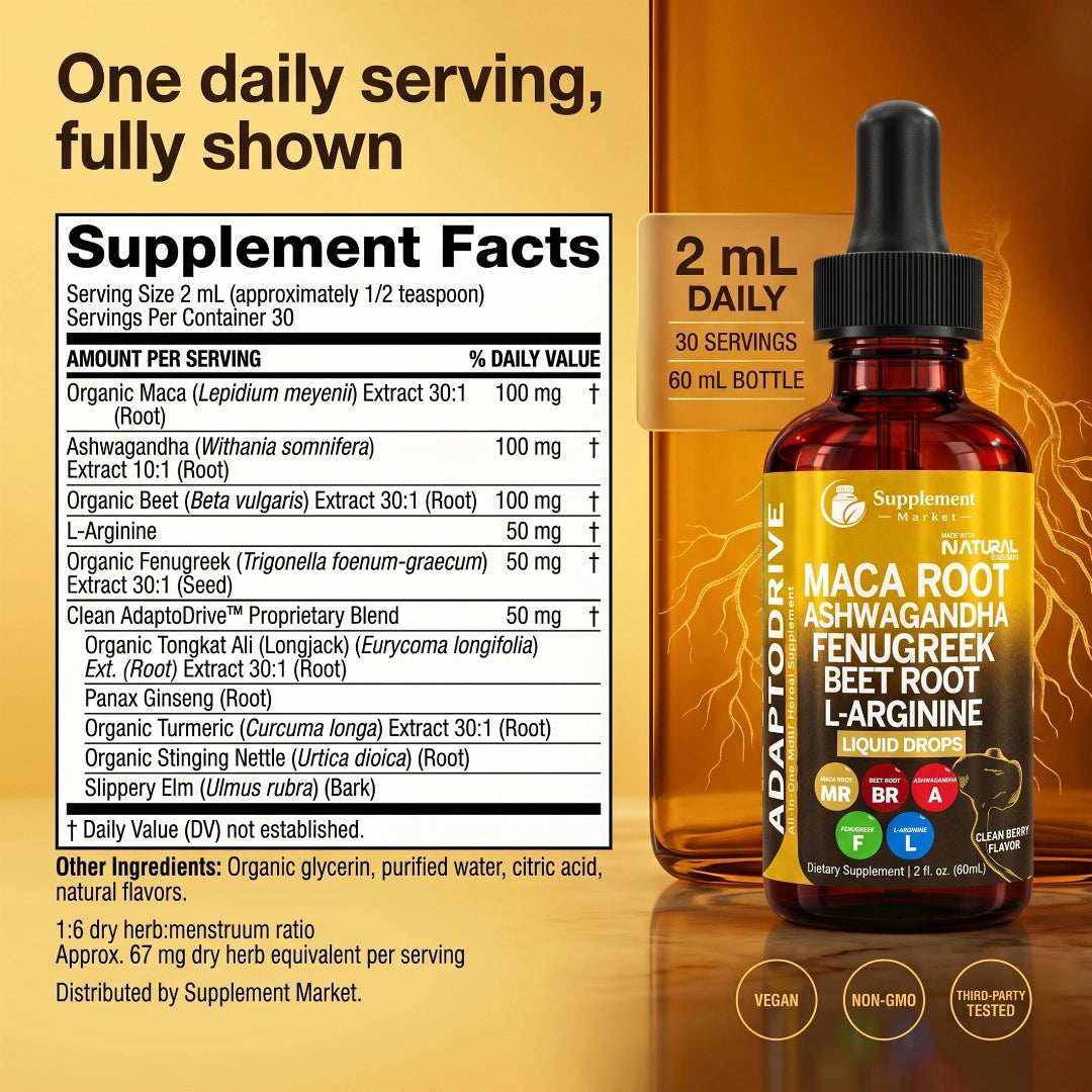 Organic Maca Root Liquid Drops with Ashwagandha & Beet Root – Energy & Stamina Support