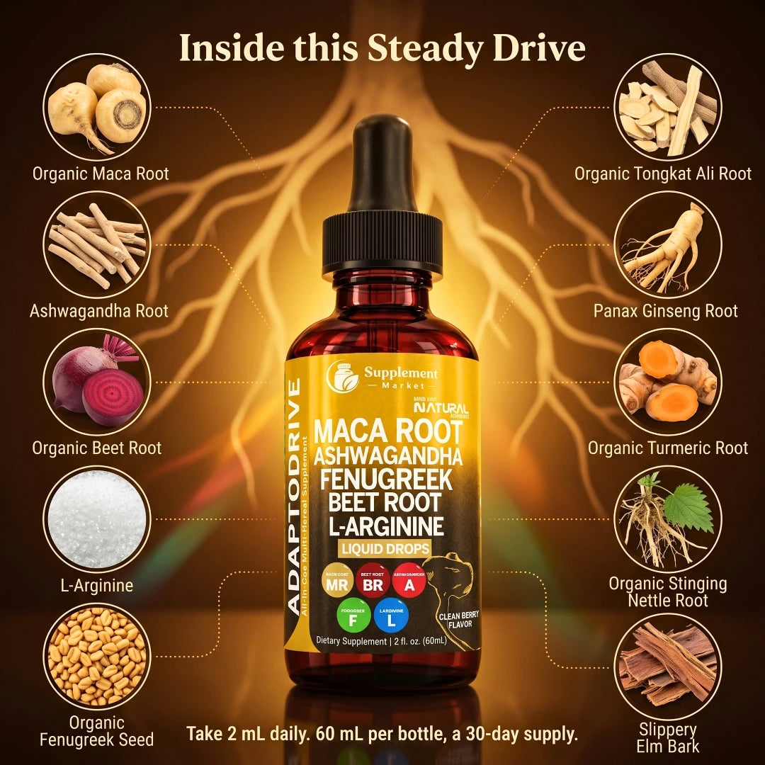 Organic Maca Root Liquid Drops with Ashwagandha & Beet Root – Energy & Stamina Support