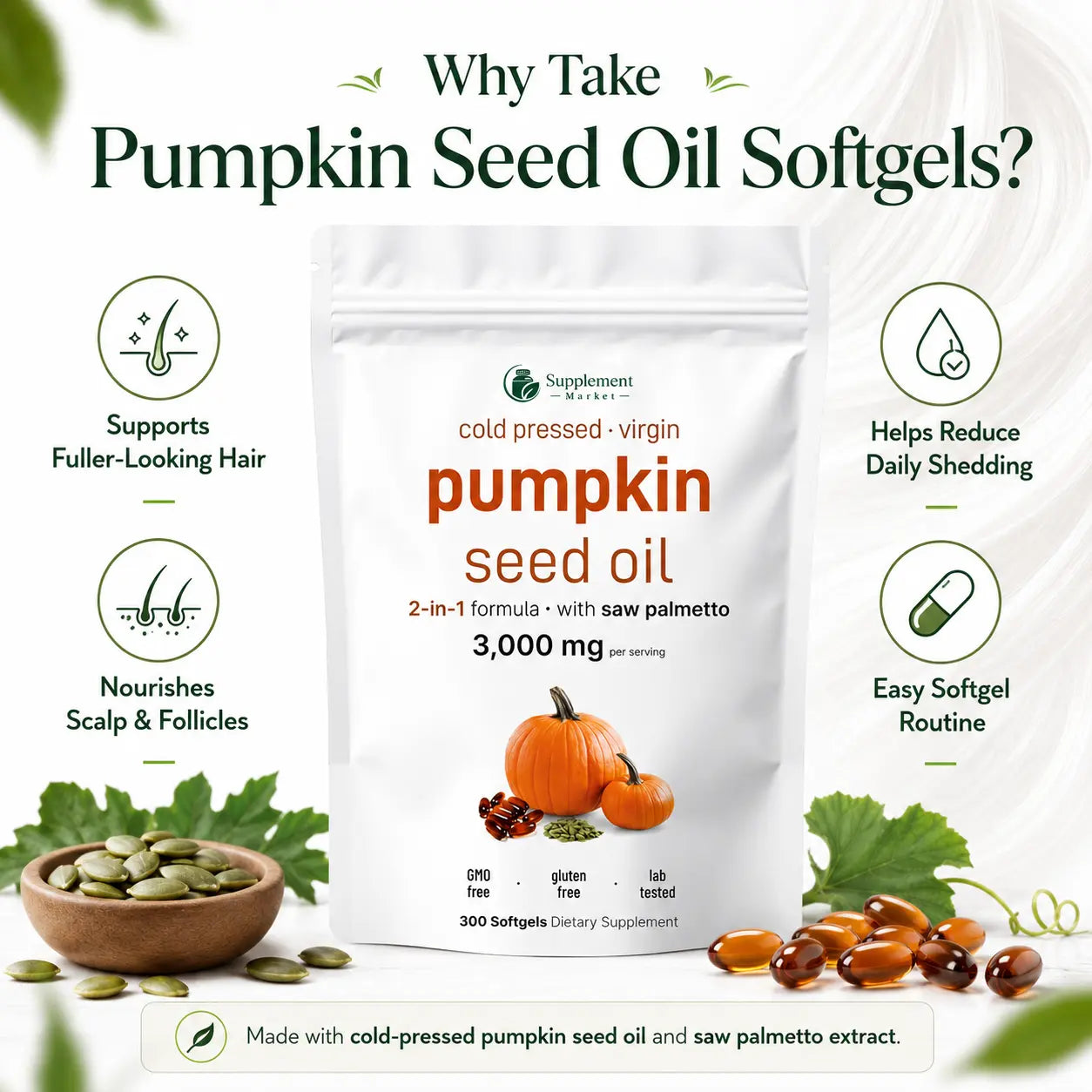 Pumpkin Seed Oil Softgels – Hair Wellness, DHT Balance & Daily Vitality