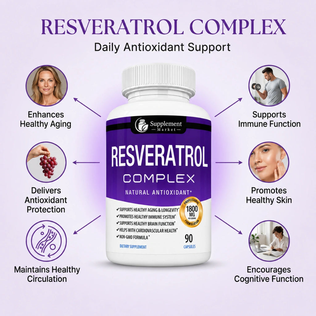 Resveratrol Complex 1800 mg – Trans-Resveratrol Antioxidant Supplement for Healthy Aging, Skin & Immune Support