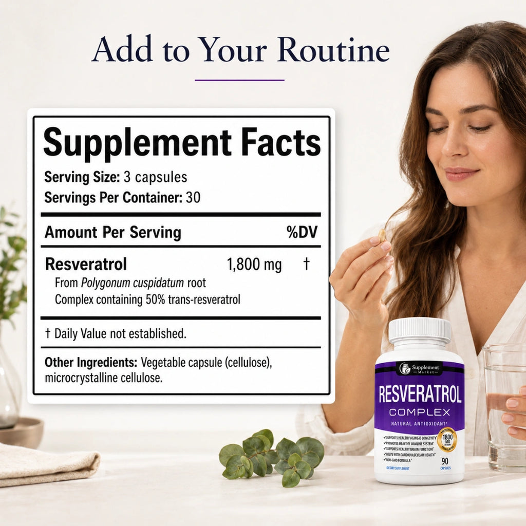 Resveratrol Complex 1800 mg – Trans-Resveratrol Antioxidant Supplement for Healthy Aging, Skin & Immune Support