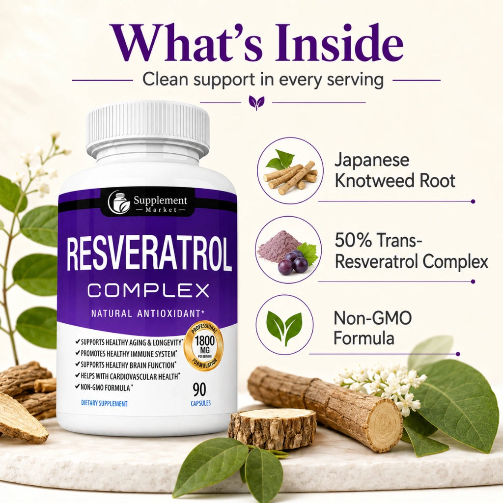 Resveratrol Complex 1800 mg – Trans-Resveratrol Antioxidant Supplement for Healthy Aging, Skin & Immune Support