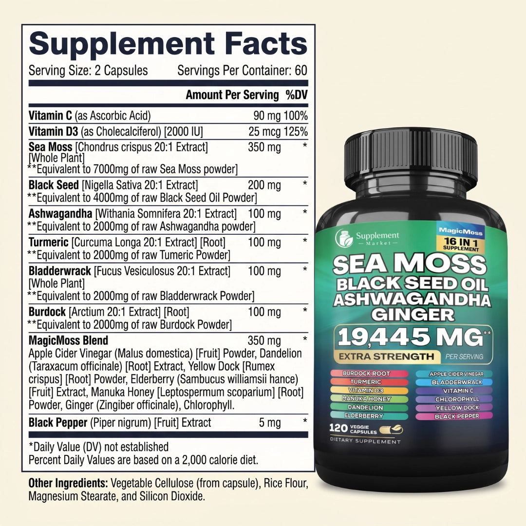 Sea Moss 16-in-1 Capsules – Immune, Energy, Digestion & Daily Vitality Support