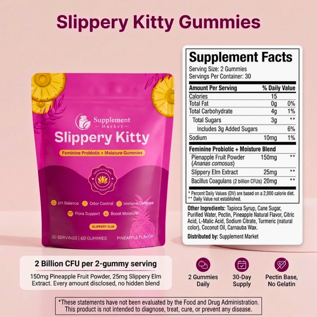 Slippery Kitty Feminine Probiotic + Moisture Gummies | pH Balance & Vaginal Health Support