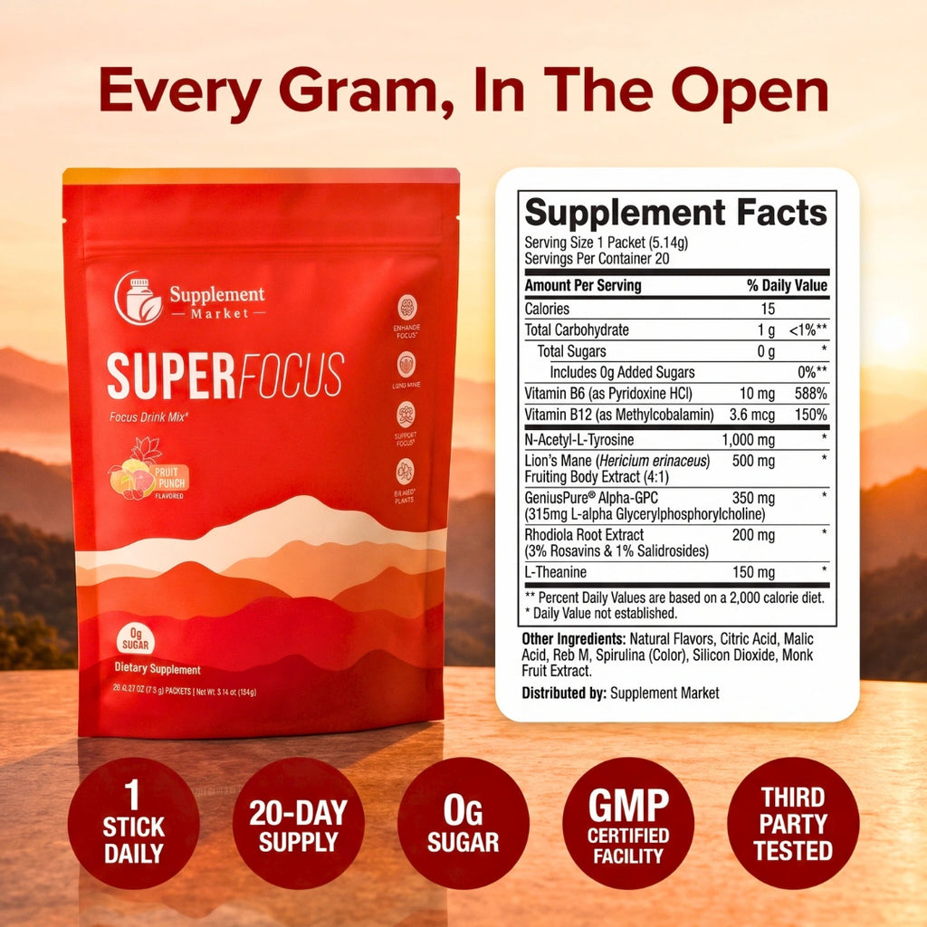 SuperFocus Drink Mix – Focus & Clarity with Lion’s Mane & Alpha GPC