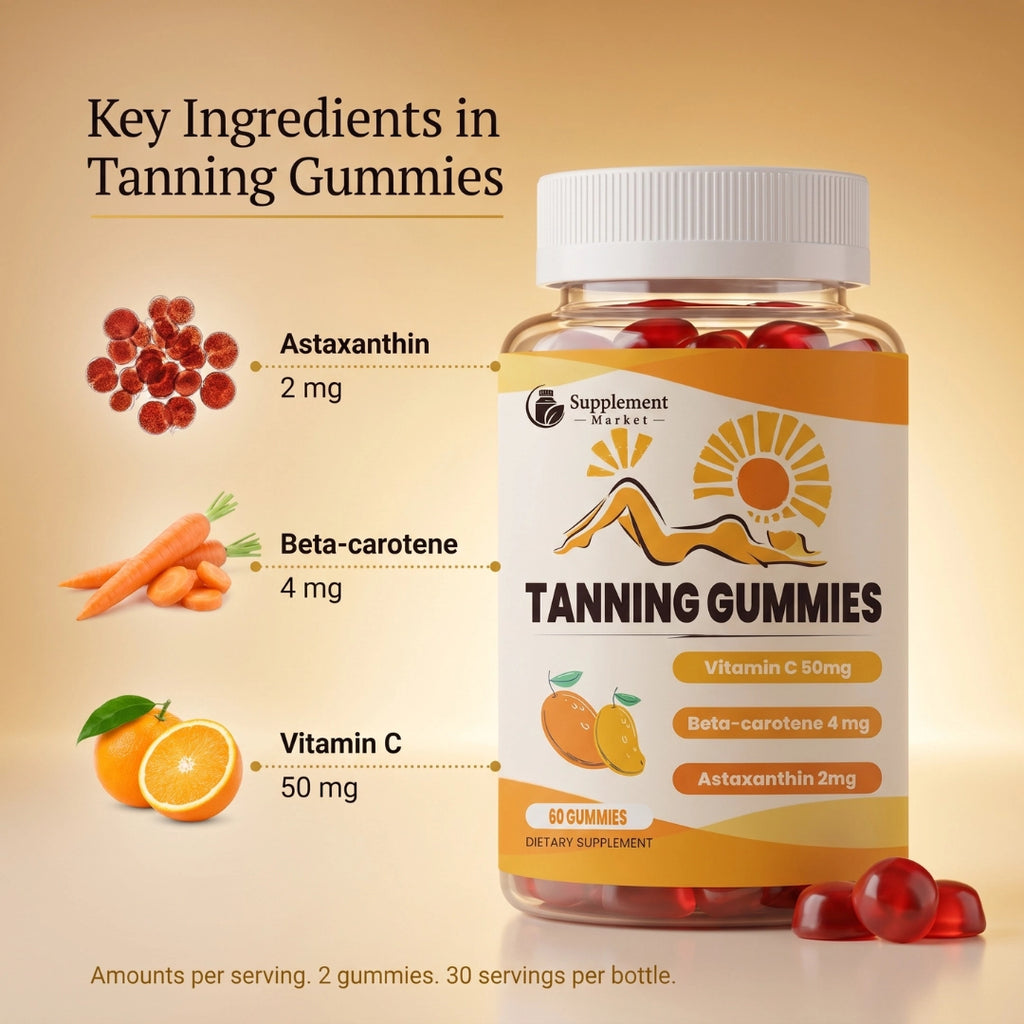 Tanning Gummies – Sunless Tanning Supplement with Astaxanthin, Beta-Carotene & Vitamin C for Skin Health