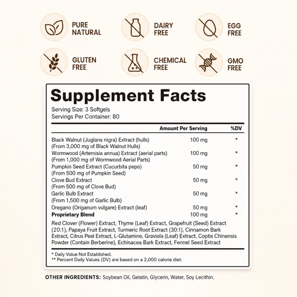 Wormwood Black Walnut Cloves Capsules - Energy & Metabolism Boost